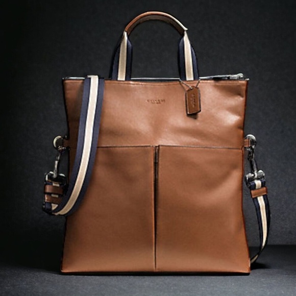 Coach Charlie Two Way Leather Bag with Striped Strap - Picture 2 of 15